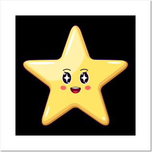 Cartoon Kawaii Golden Star with Star Strucking Face Posters and Art